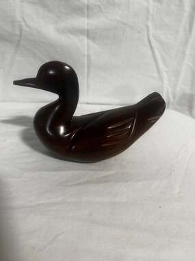 Vintage Hand Carved Dark Wood Duck Figurine 7 Inch